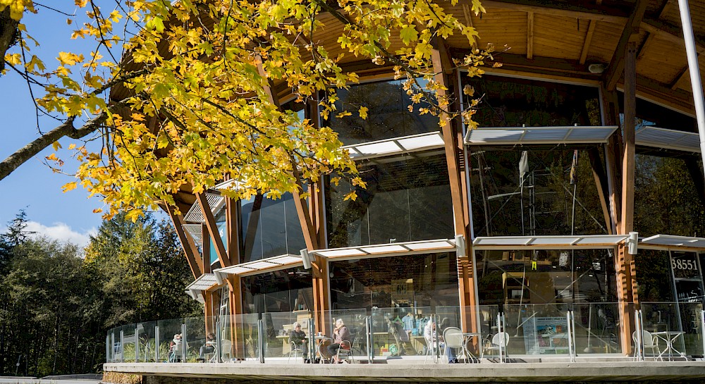 Enjoying the fall sunshine and views from the Adventure Centre