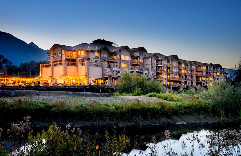 View of the Squamish Executive Suites at sunset