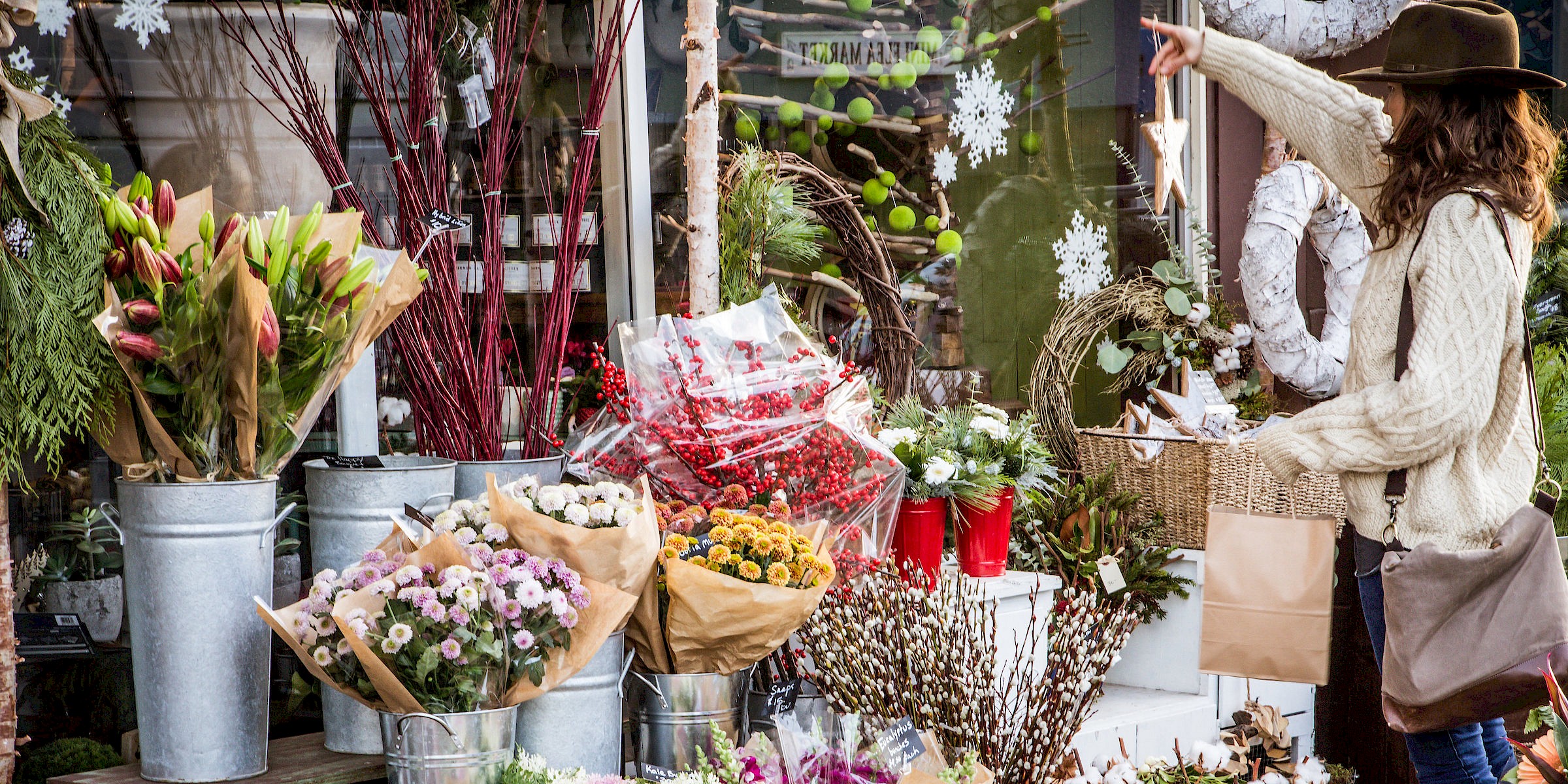 Woman shopping at Billies flowers in Squamish