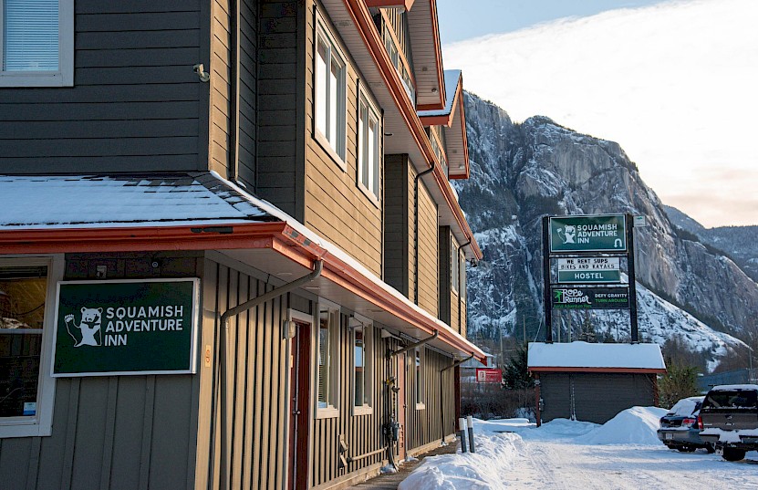 Snowy day at the Squamish Adventure Inn