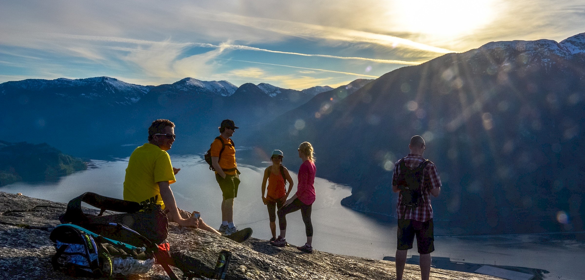Hikers at sunset on the Stawamus Chief