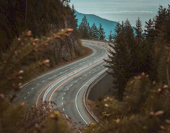 View of the Sea to Sky Highway through the trees