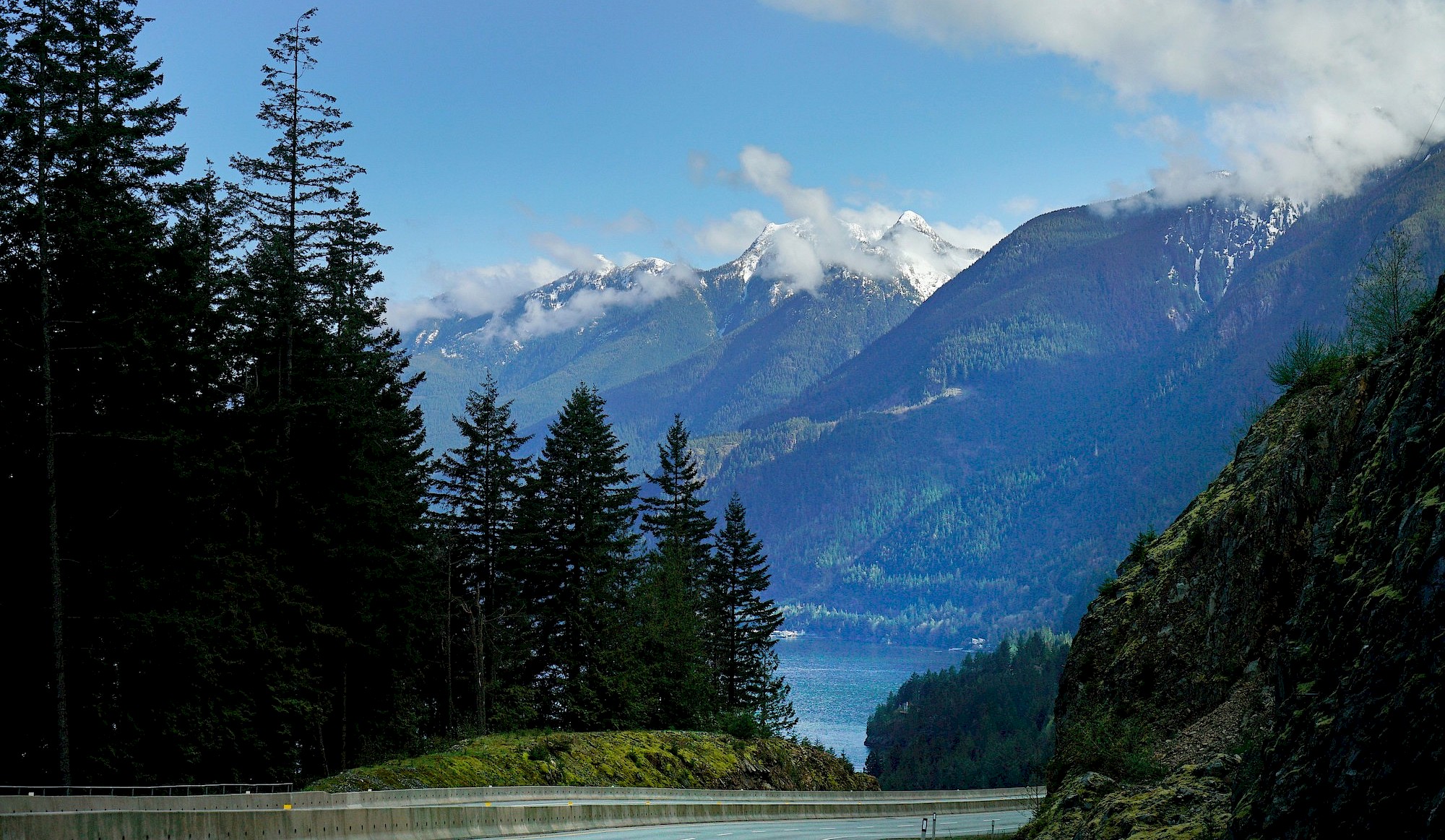 View of the mountains and ocean on the Sea to Sky Highway
