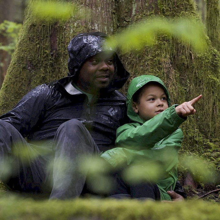 Father and son enjoying the Squamish rain forest
