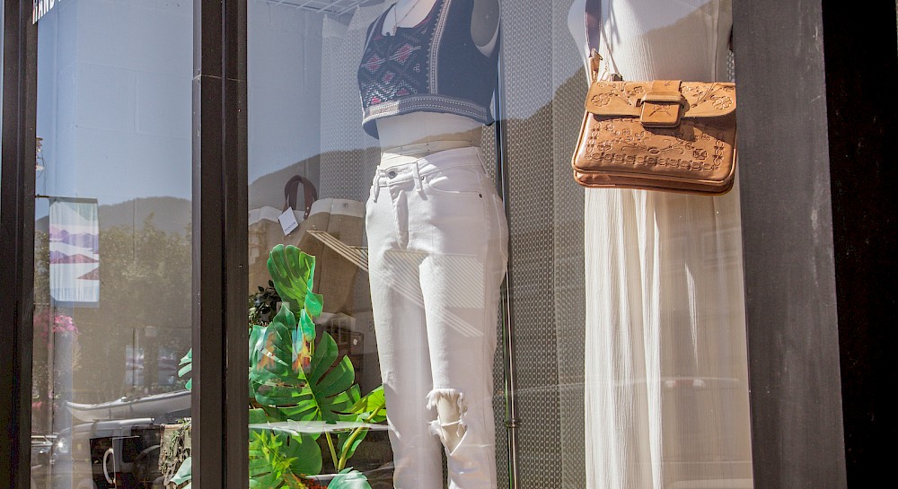 Clothing displayed at shop in downtown Squamish