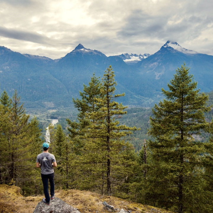 People enjoying the wildflowers and view from the Eagle Run Dike in Squamish
