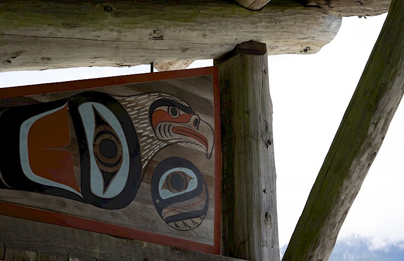First nations eagle carving on the Eagle Run Dike in Squamish