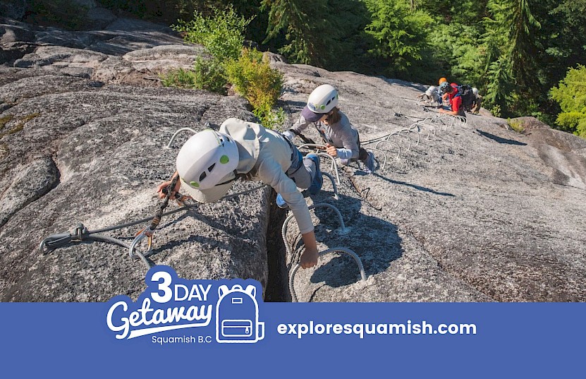 Kids climbing Squamish's Via Ferrata