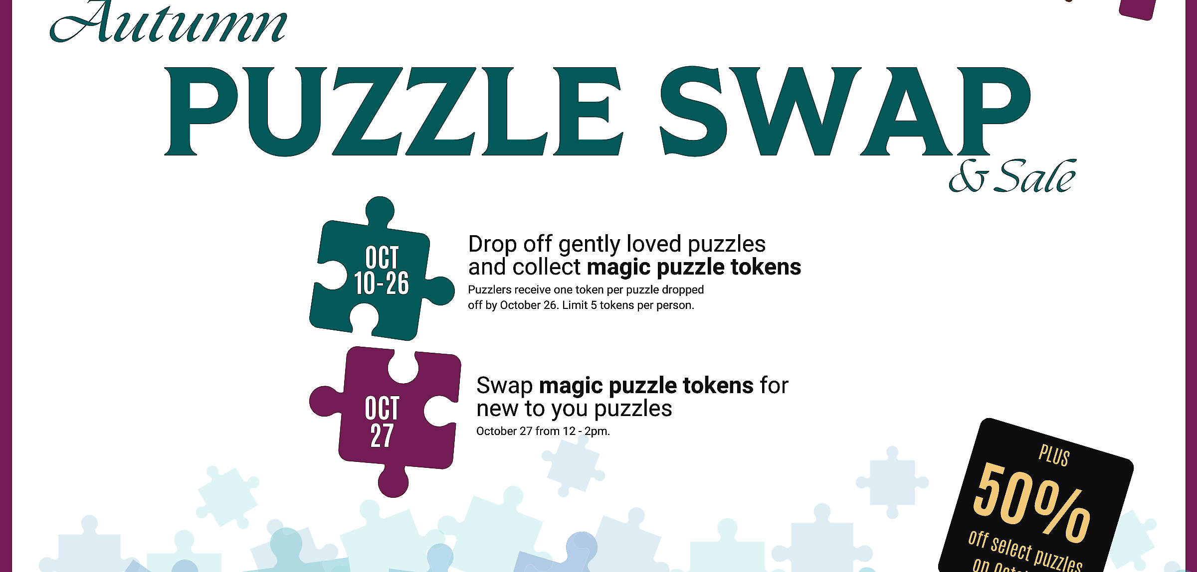 Puzzle Swap! It's time to drop off your pre-loved puzzles at Arrow Wood Games