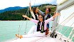Three women on sailboat