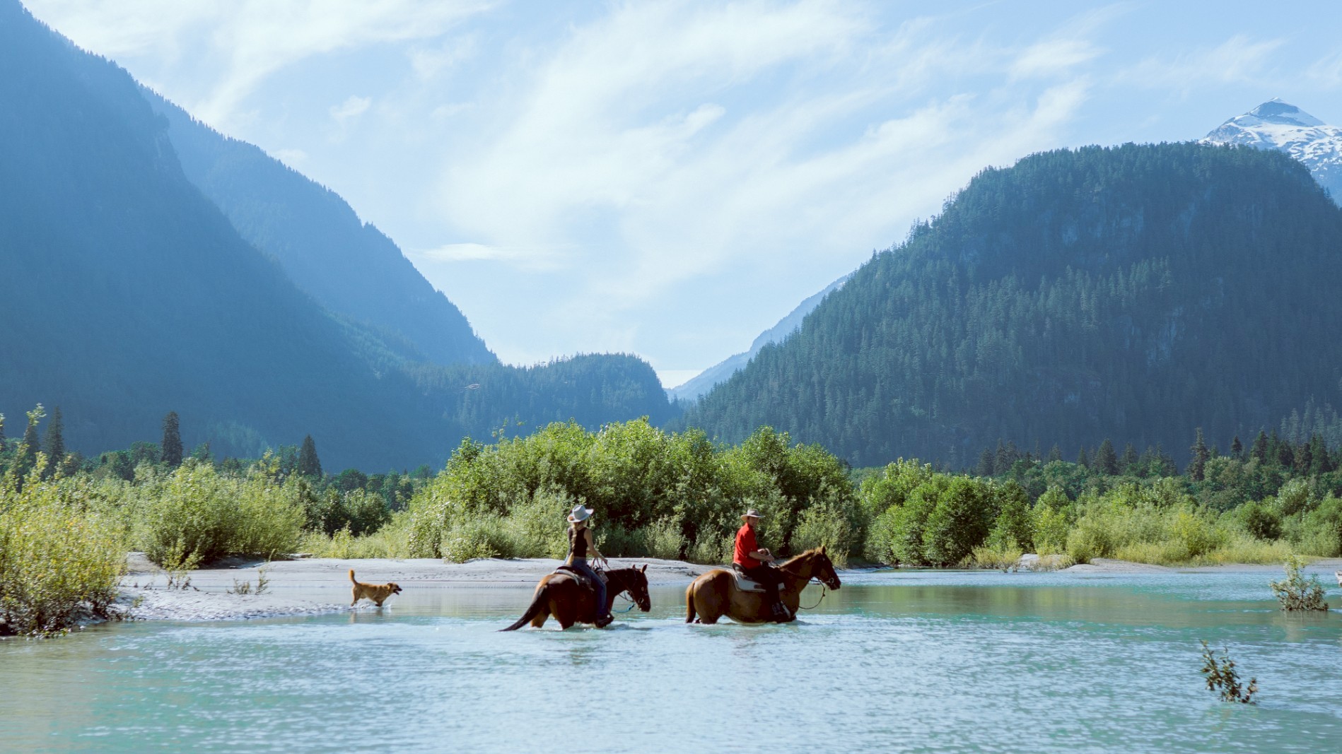 Horseback riding in the river