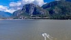 Boat with a backdrop of the Stawamus Chief