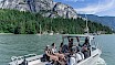 Squamish Jetboat Journeys on the Howe sound in front of the Stawamus Chief