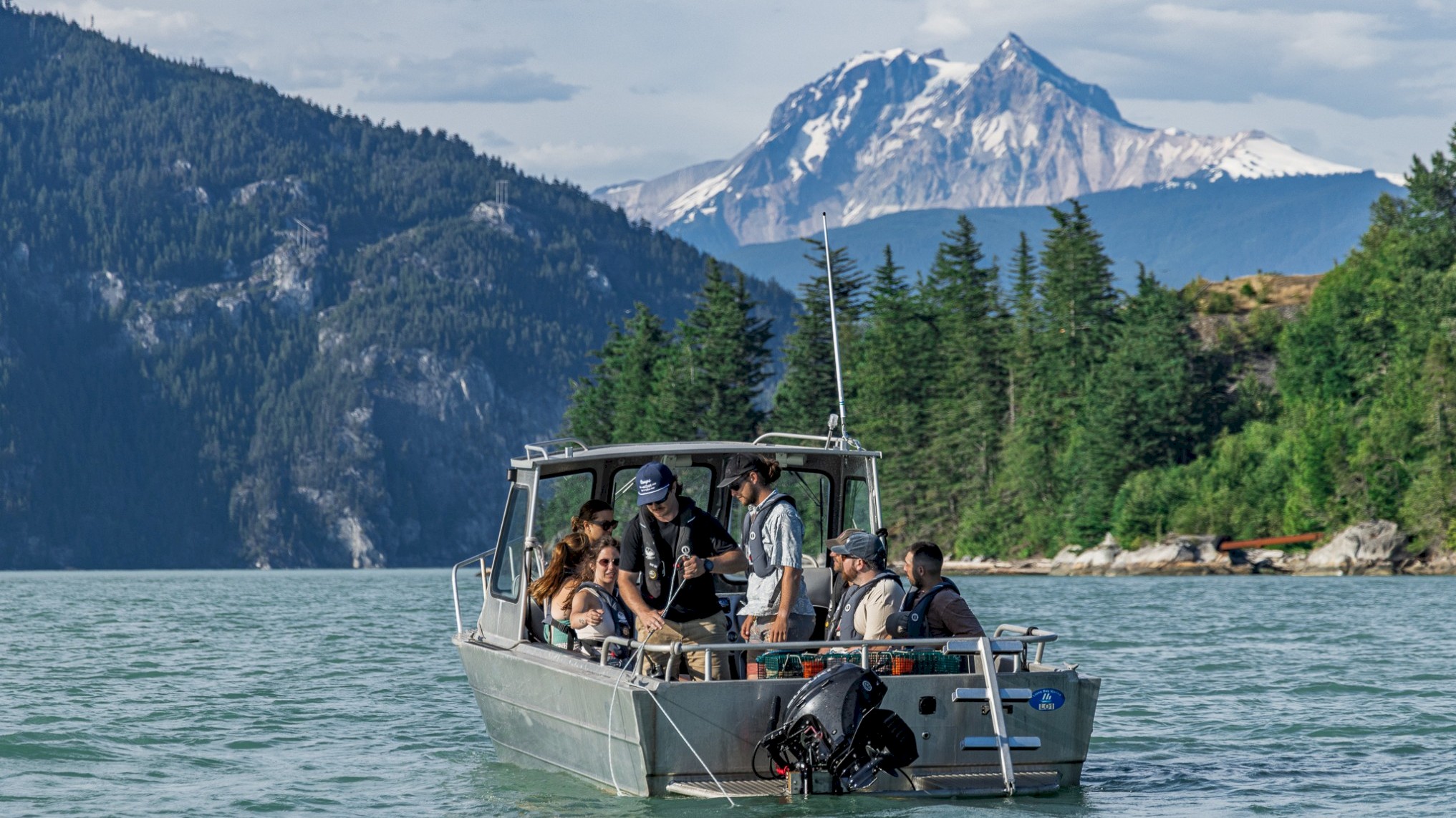 Group on a boat of Squamish Jetboat Journeys on the Howe Sound